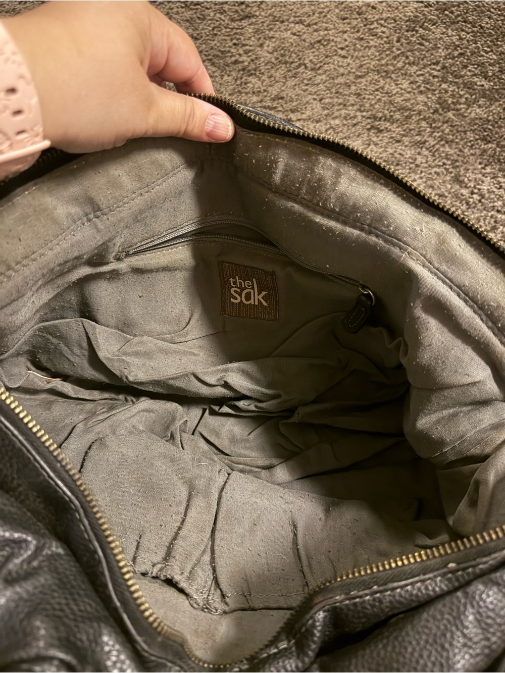 The Sak Black Leather Tote - Pebbled Double-Handle Shoulder Bag - Picture 4 of 7
